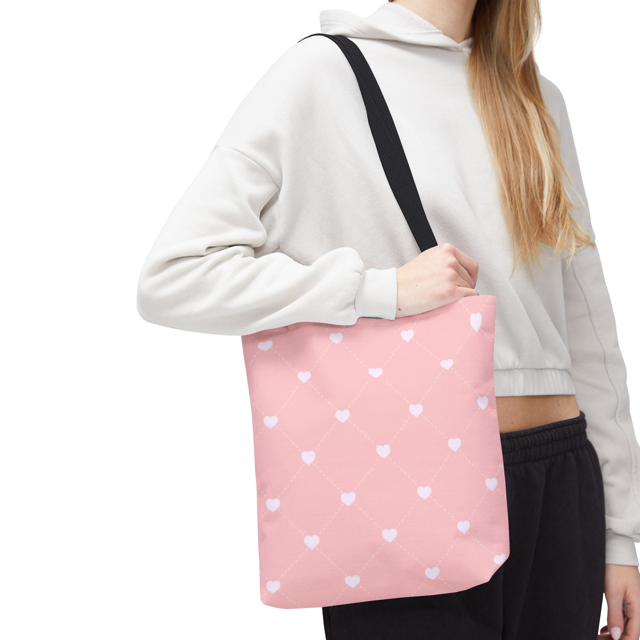 Pink Heart Pattern Tote Bag — Cute Pink AOP Shopper for Everyday Use