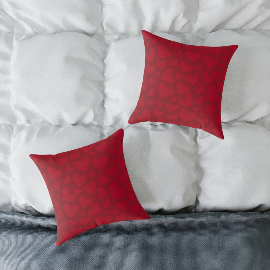 Red Heart Pattern Square Pillow - Valentine Decorative Throw Cushion
