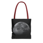 Full Moon Black Tote Bag — Moon Phase AOP Canvas Tote for Night Lovers