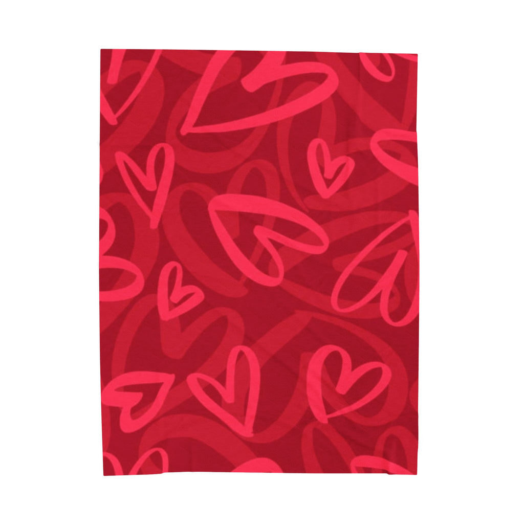 Plush Blanket — Red Heart Doodle Velveteen Throw (Valentine’s Day Gift)