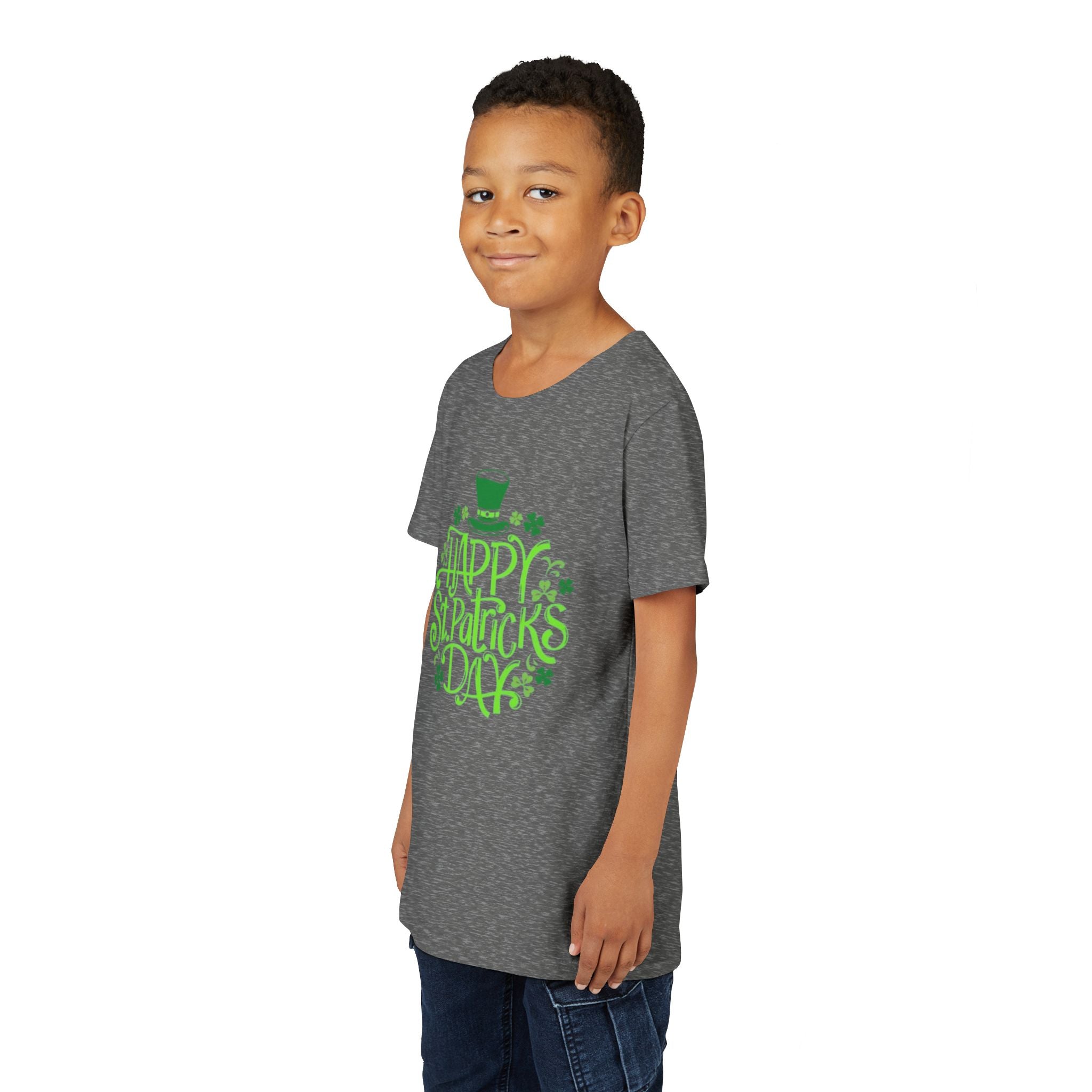 Youth Tee — Happy St. Patrick's Day Green Lettering Kids Shirt