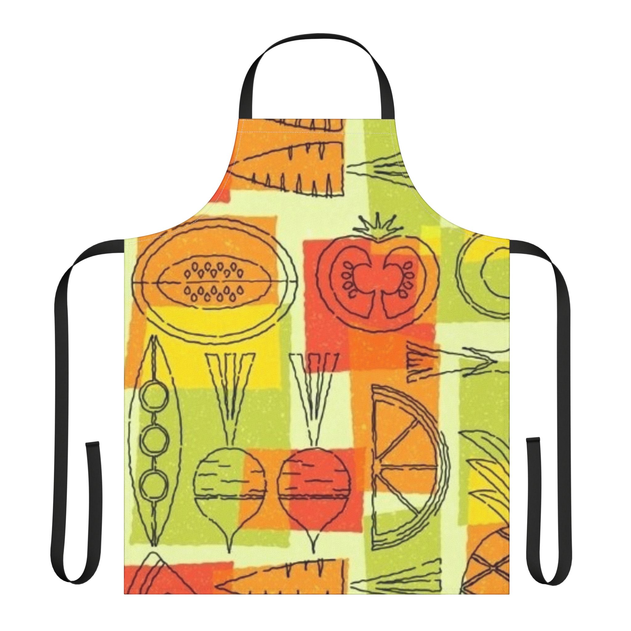 Colorful Veggie Pattern Apron — Retro Produce Kitchen Apron