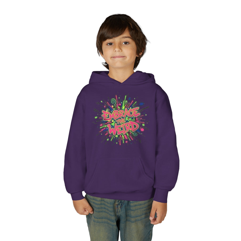 Youth Hoodie — "Embrace the Weird" Colorful Graffiti Graphic