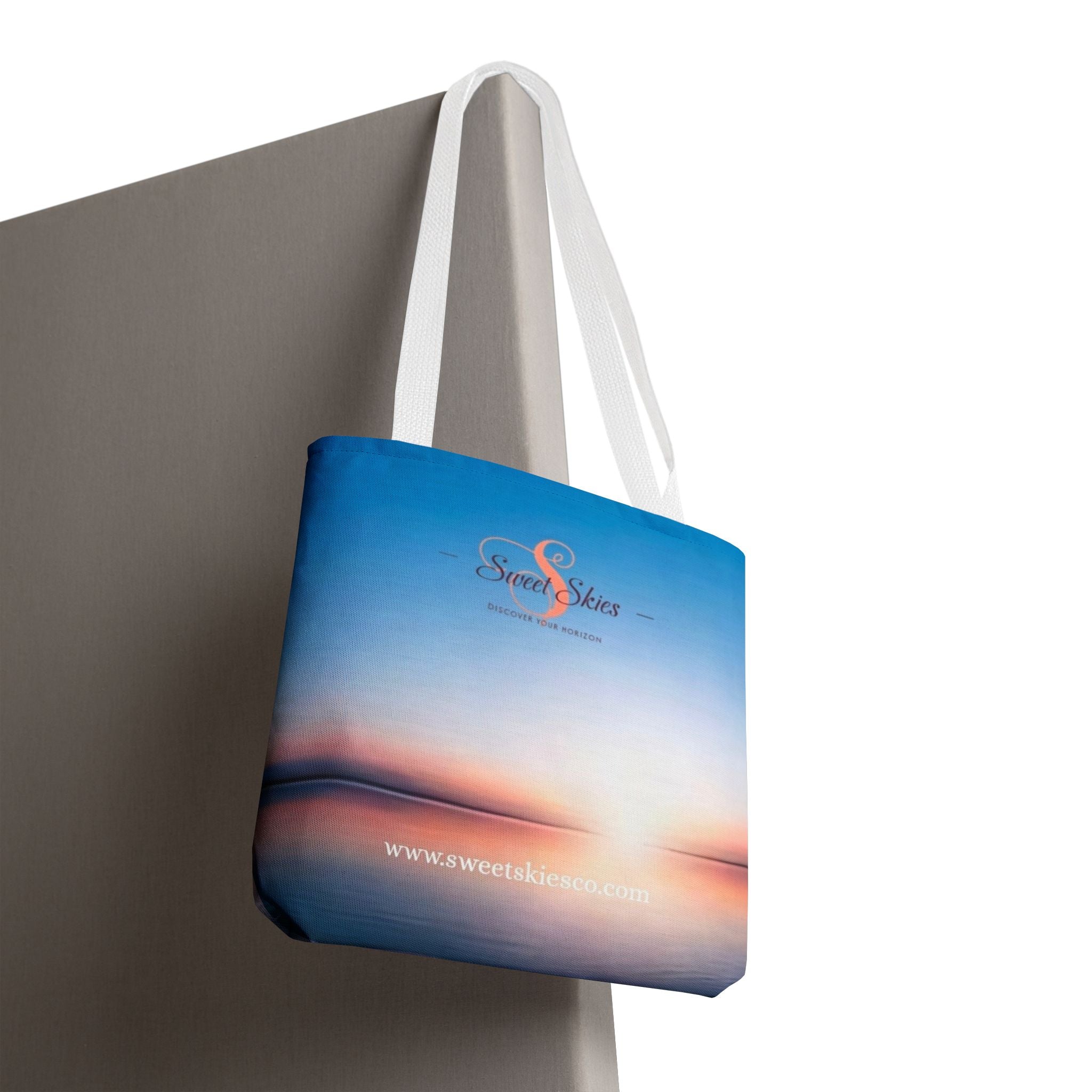 Sunset Beach Tote Bag — Sweet Skies Logo AOP Carryall