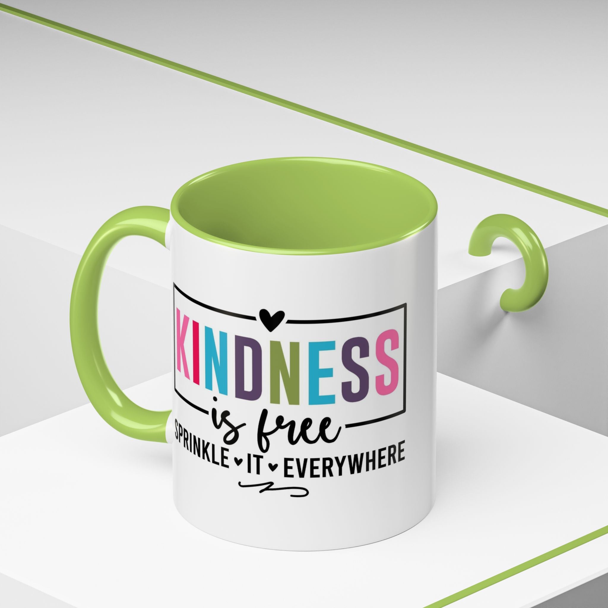 Kindness Is Free Accent Coffee Mug — Inspirational Pink Interior 11/15oz