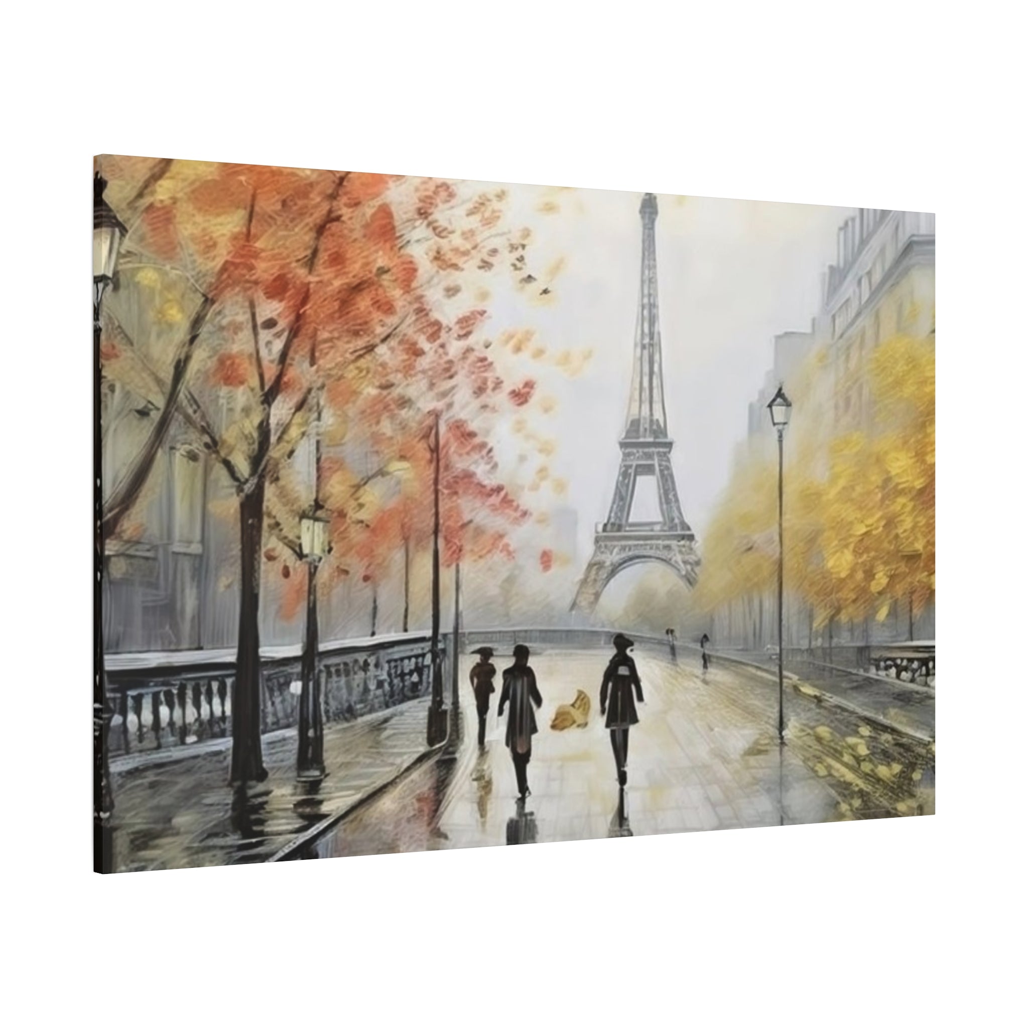 Paris Eiffel Tower Autumn Street Matte Canvas Wall Art, Stretched 1.25"