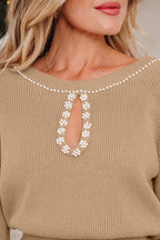 Embellished Keyhole Ribbed Sweater Dress