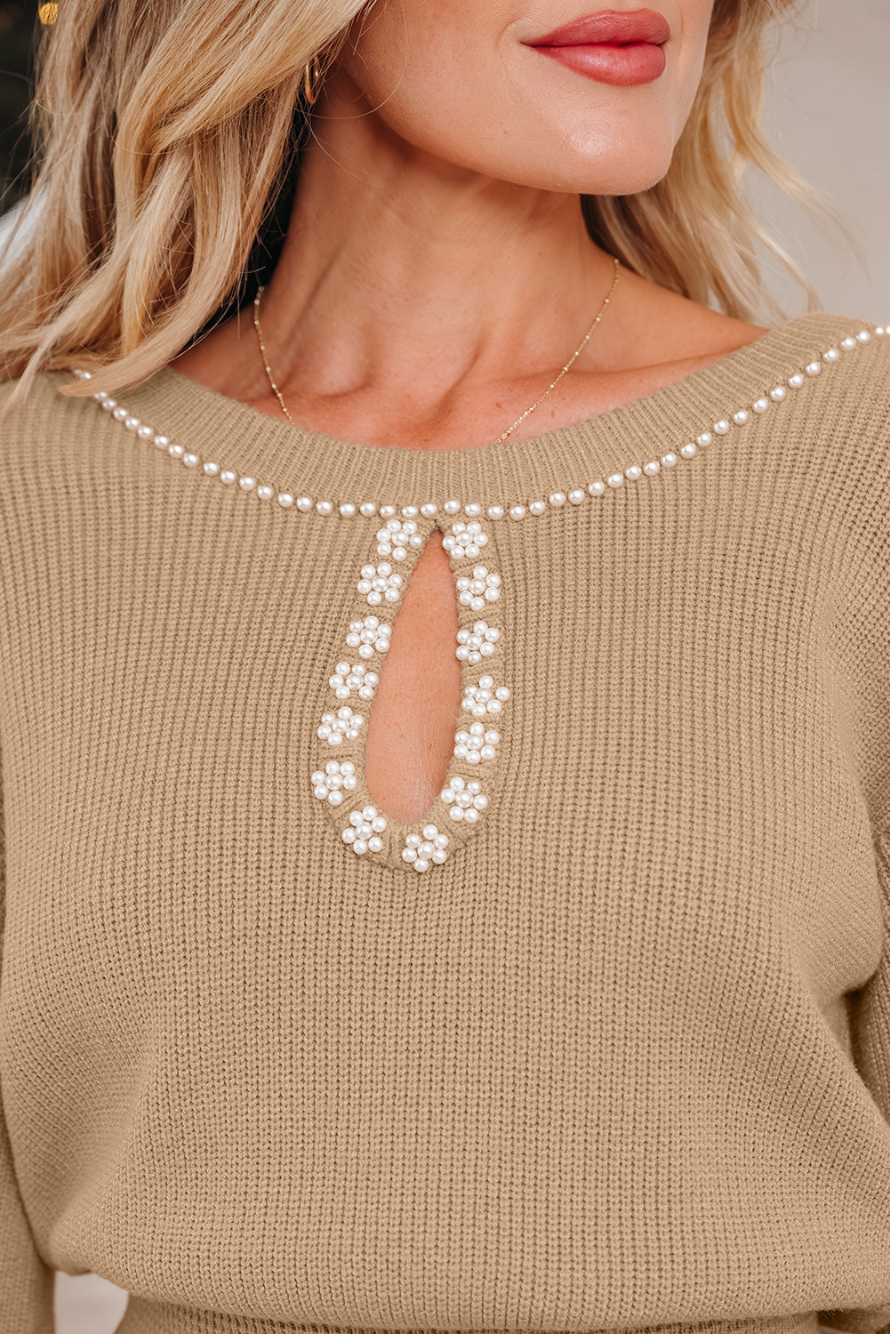 Embellished Keyhole Ribbed Sweater Dress