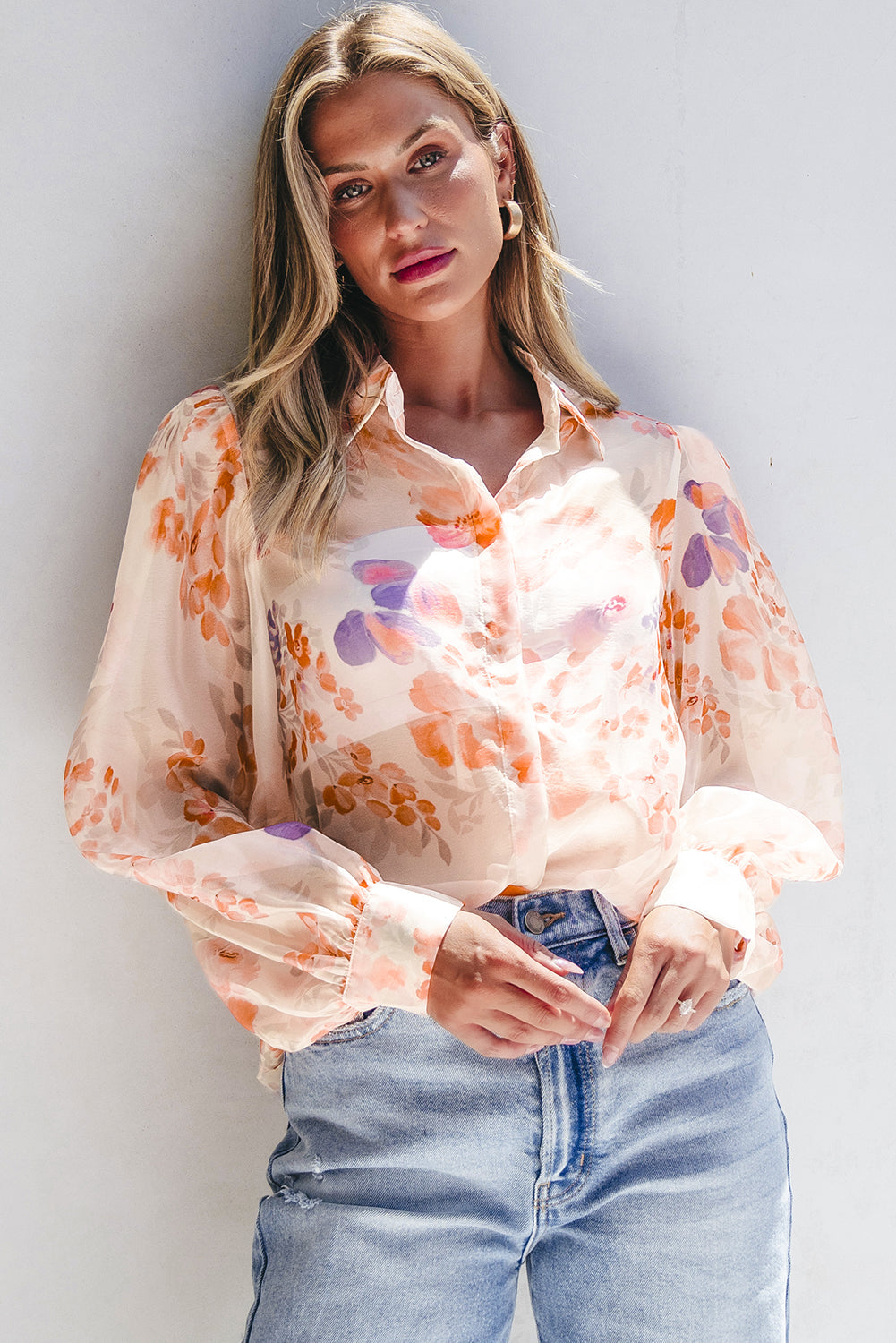 Floral Sheer Long Sleeve Blouse