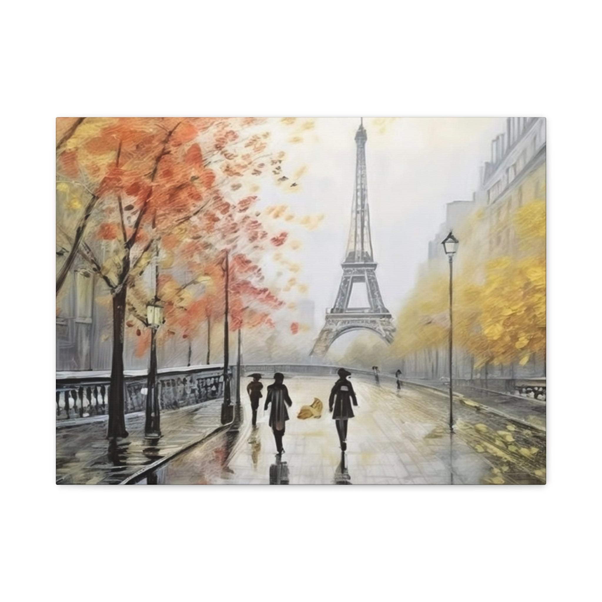 Paris Eiffel Tower Autumn Street Matte Canvas Wall Art, Stretched 1.25"
