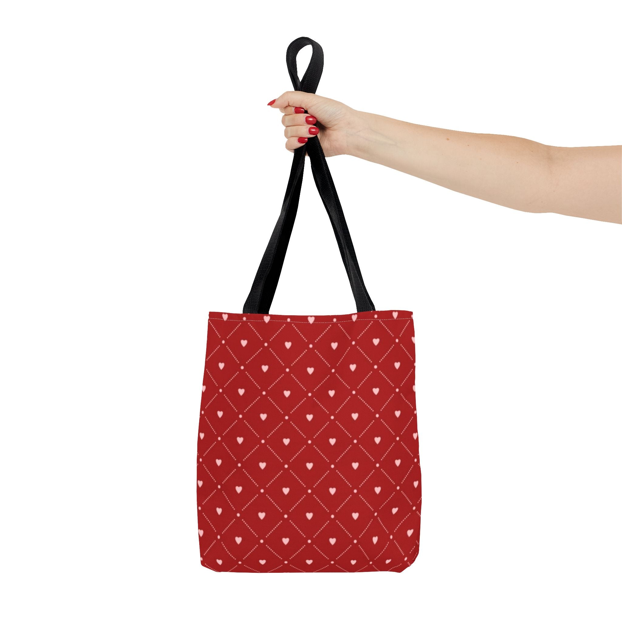 Valentine Red Diamond Heart Tote Bag — All-Over Print Canvas Shopper