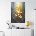 Golden Floral Canvas Print – Abstract White Flowers on Matte Stretched Canvas