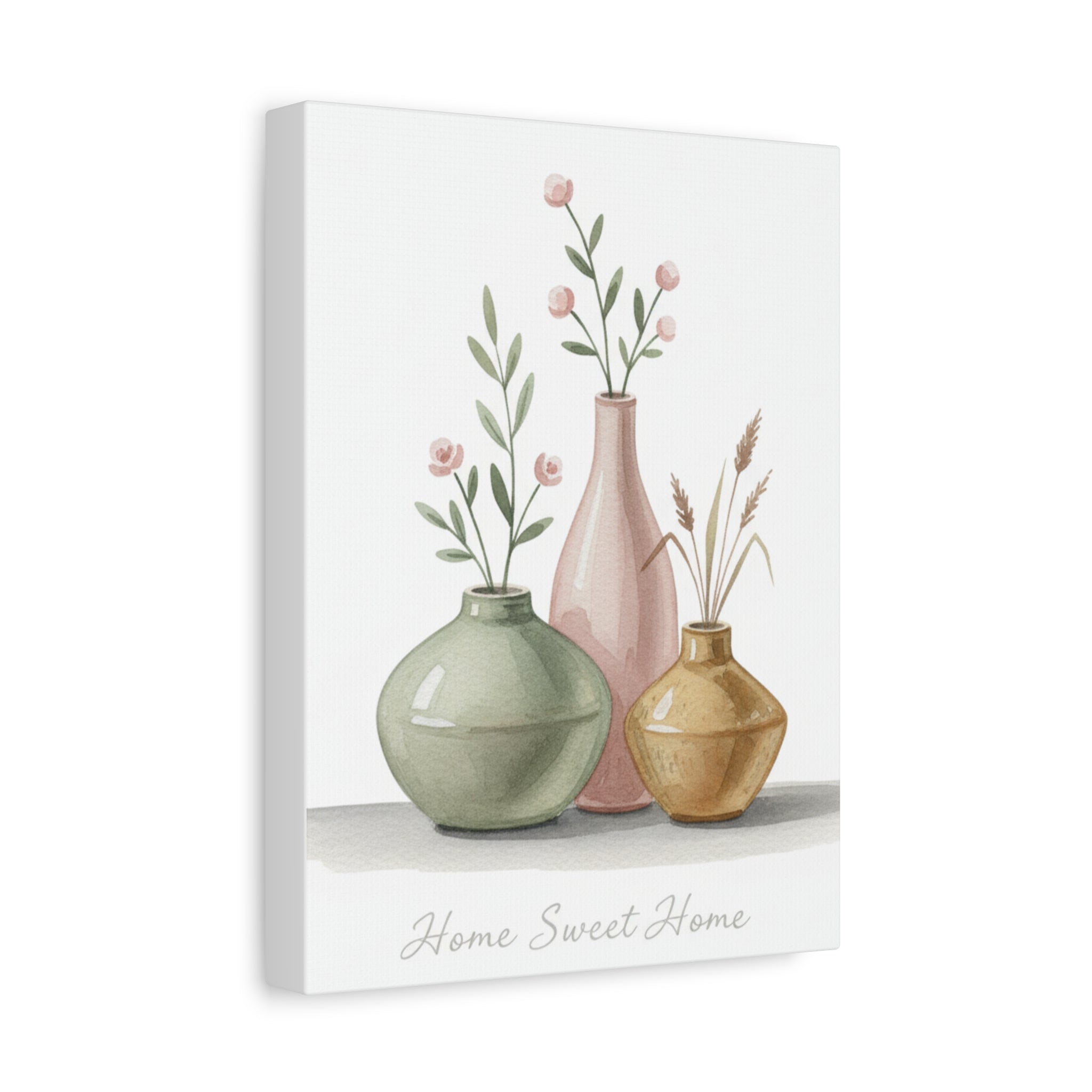 Home Sweet Home Canvas Wall Art — Pastel Vases Still Life Matte Stretched Canvas