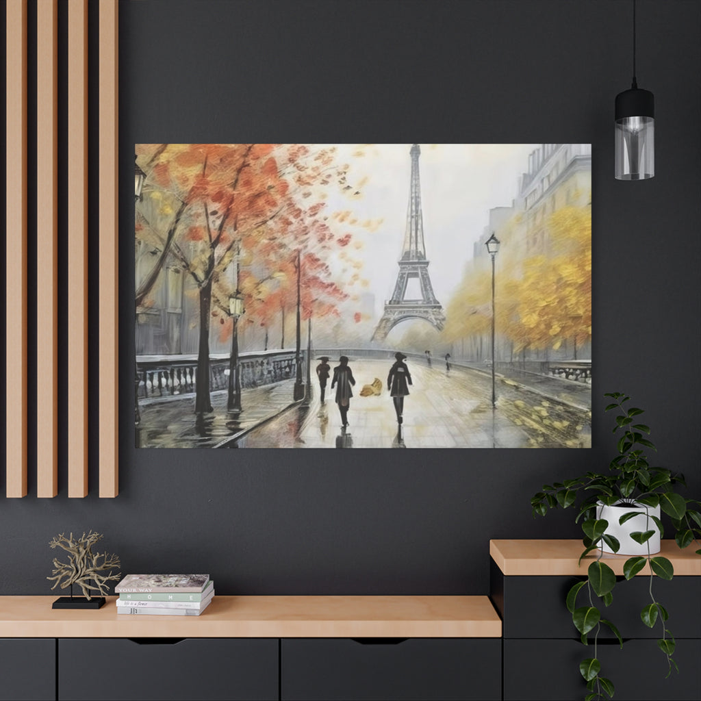 Paris Eiffel Tower Autumn Street Matte Canvas Wall Art, Stretched 1.25"