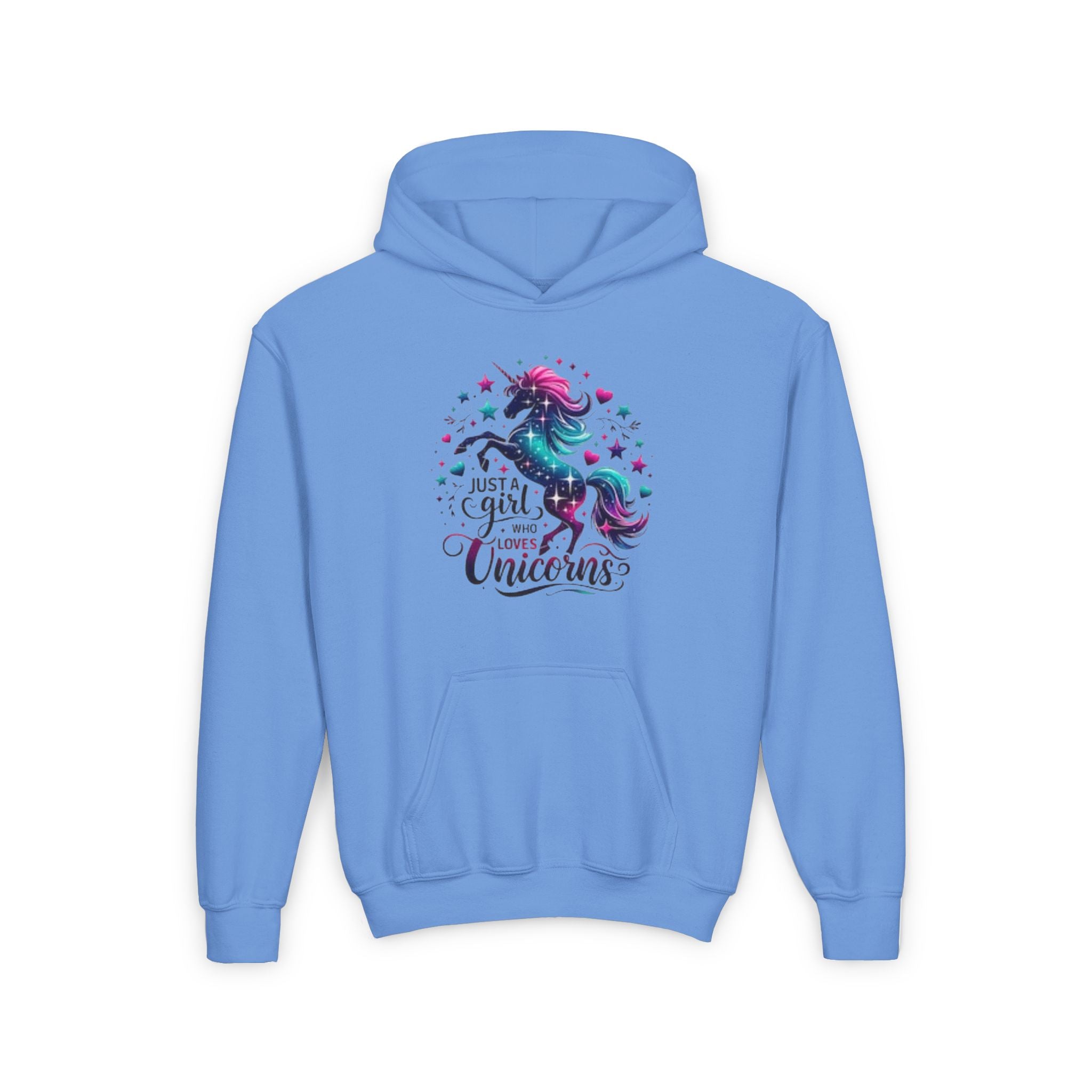 Youth Unicorn Hoodie - "Just a Girl Who Loves Unicorns" Cute Magical Kids Sweatshirt