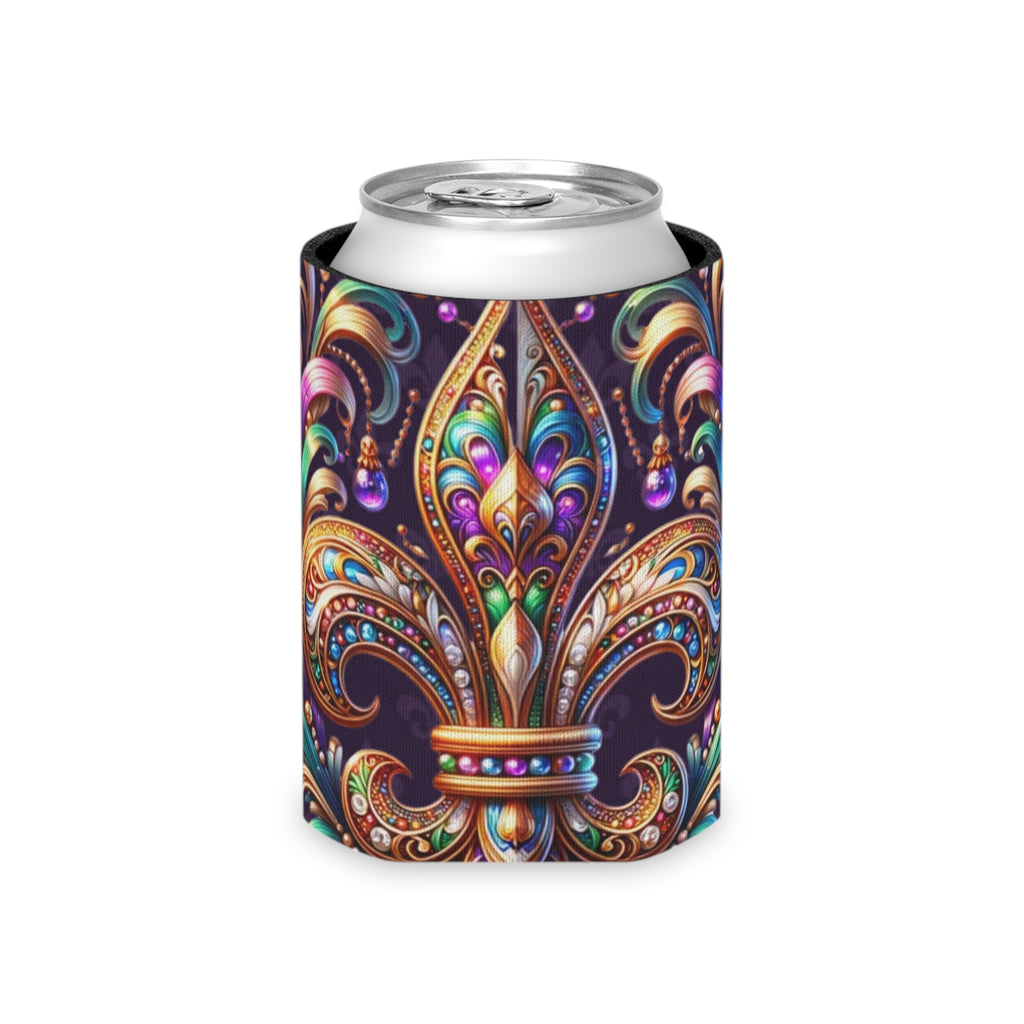 Fleur-de-Lis Can Cooler – Jewel-Tone Mardi Gras Beverage Koozie