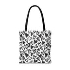 Heart Pattern Tote Bag — Black & White Hand-Drawn Hearts All-Over Print