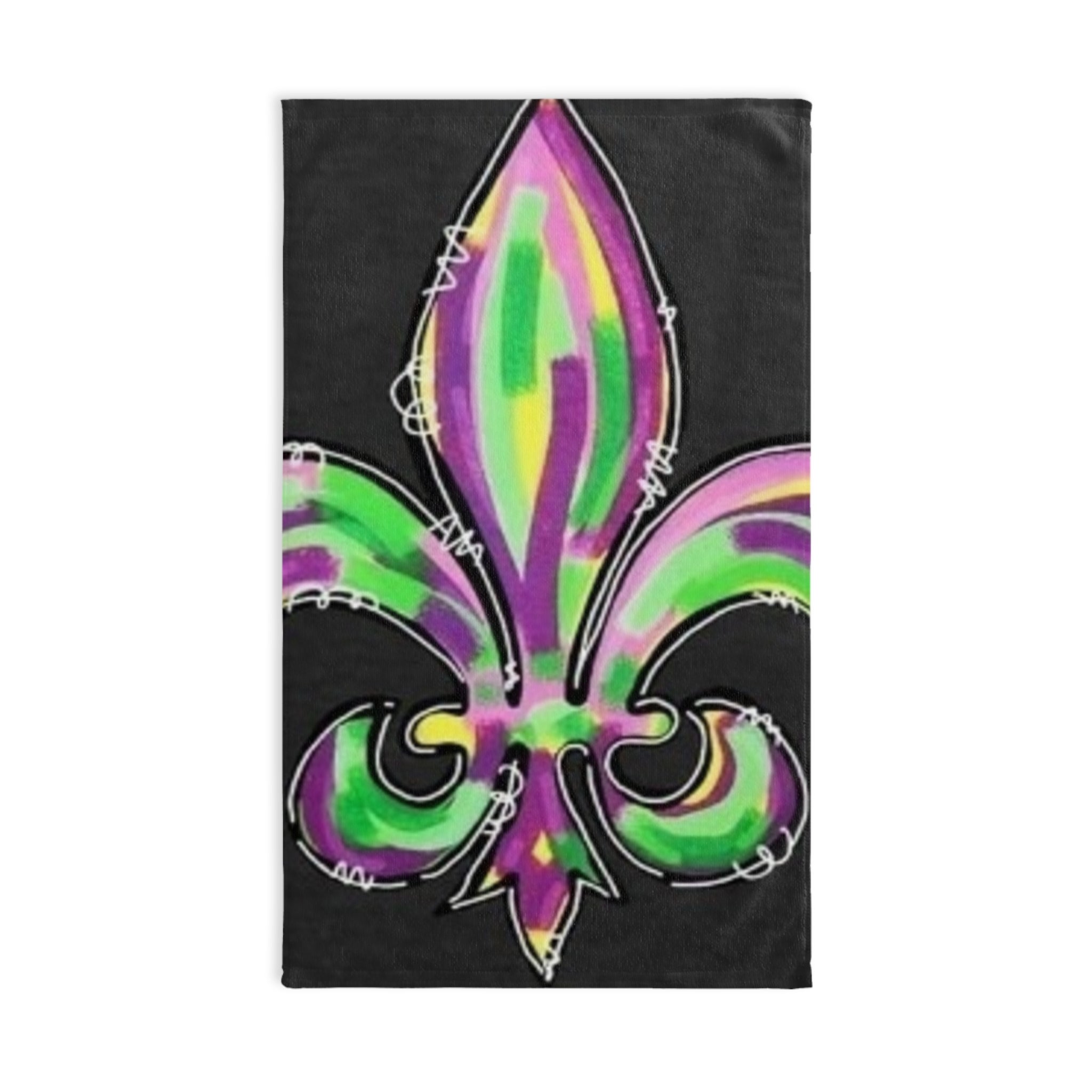Mardi Gras Fleur-de-Lis Hand Towel — Purple, Green & Gold Kitchen Towel