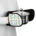 Retro Kitchen Oven Mitts - Double-Handled Pot Holder with Utensil Print