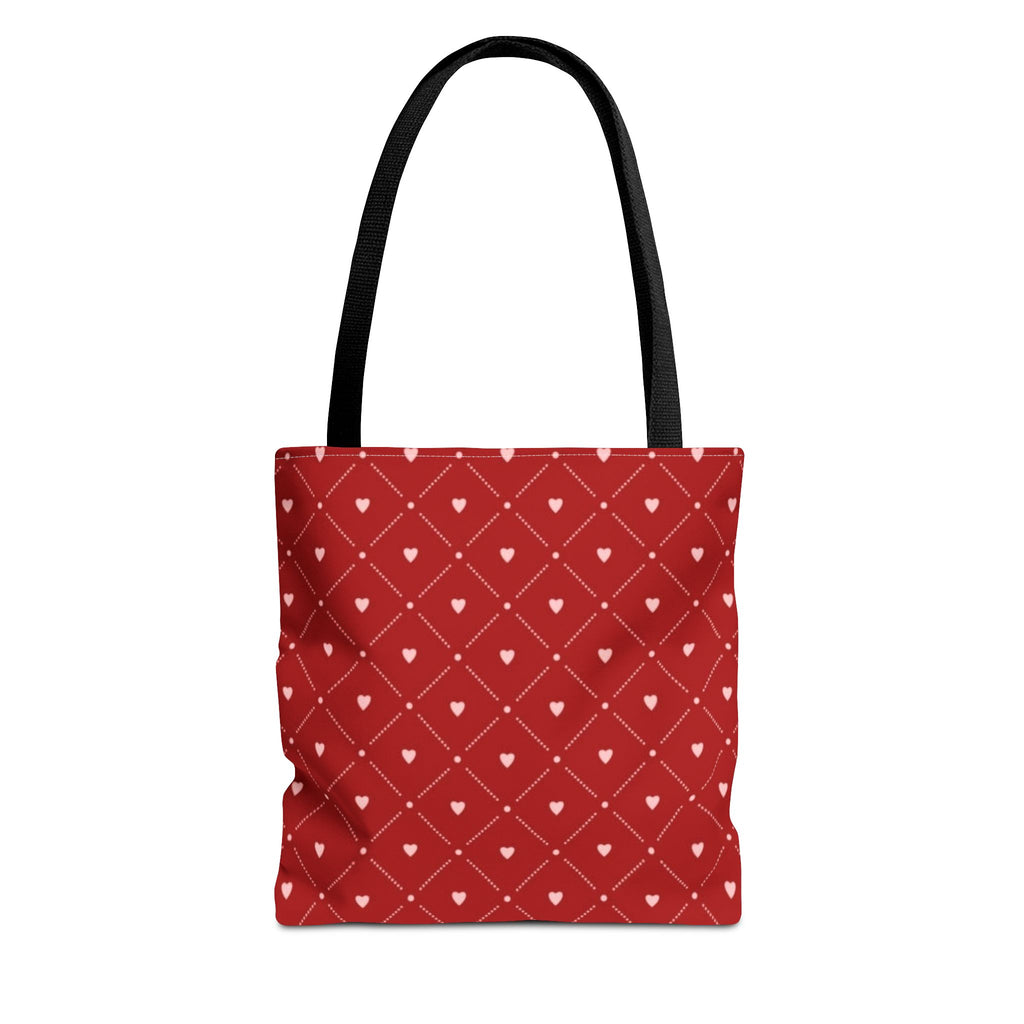 Valentine Red Diamond Heart Tote Bag — All-Over Print Canvas Shopper
