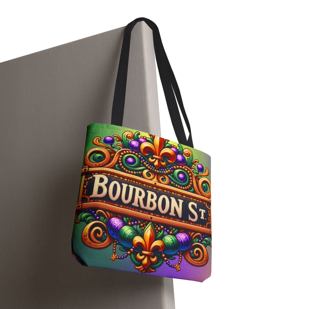 Bourbon St. Parade Tote Bag — Mardi Gras Fleur-de-Lis All-Over Print