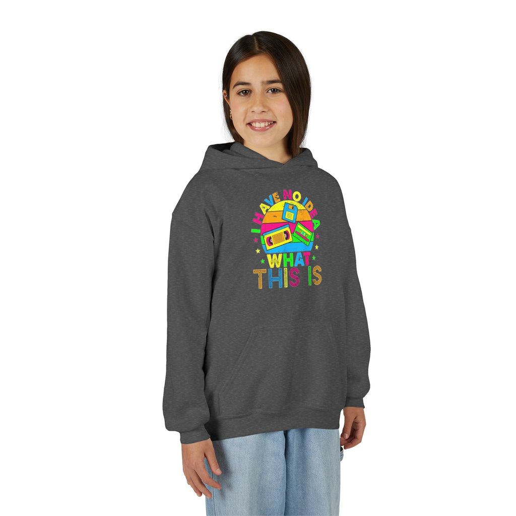 Youth Hoodie — Colorful Retro Cassette 'I Have No Idea What This Is' Graphic