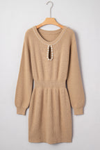 Embellished Keyhole Ribbed Sweater Dress