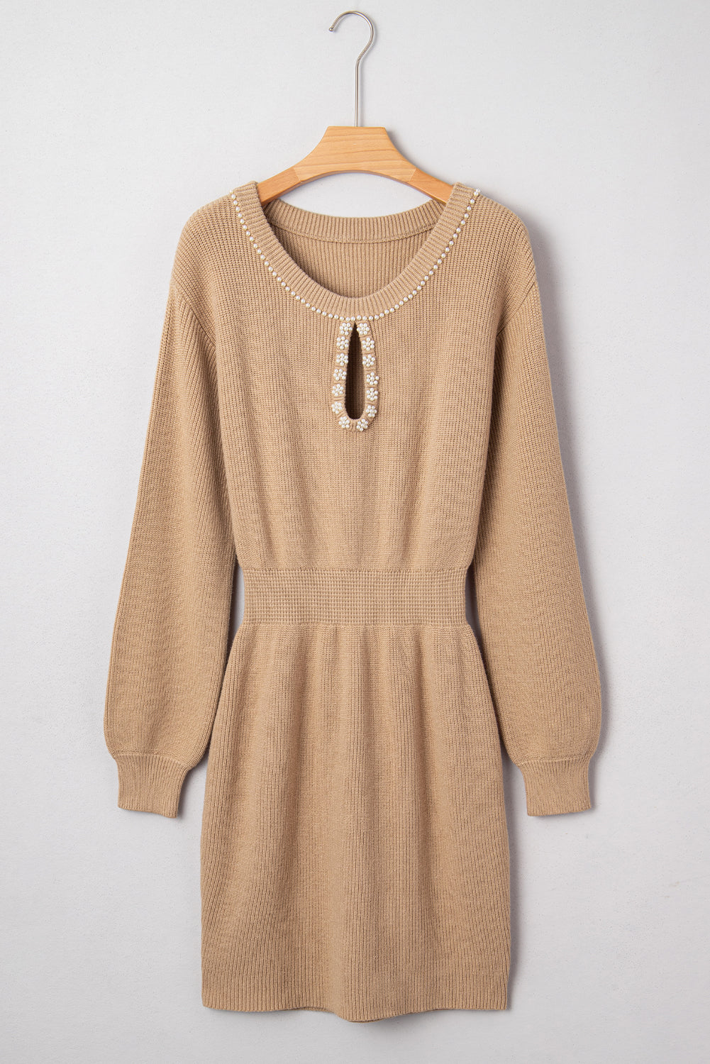 Embellished Keyhole Ribbed Sweater Dress