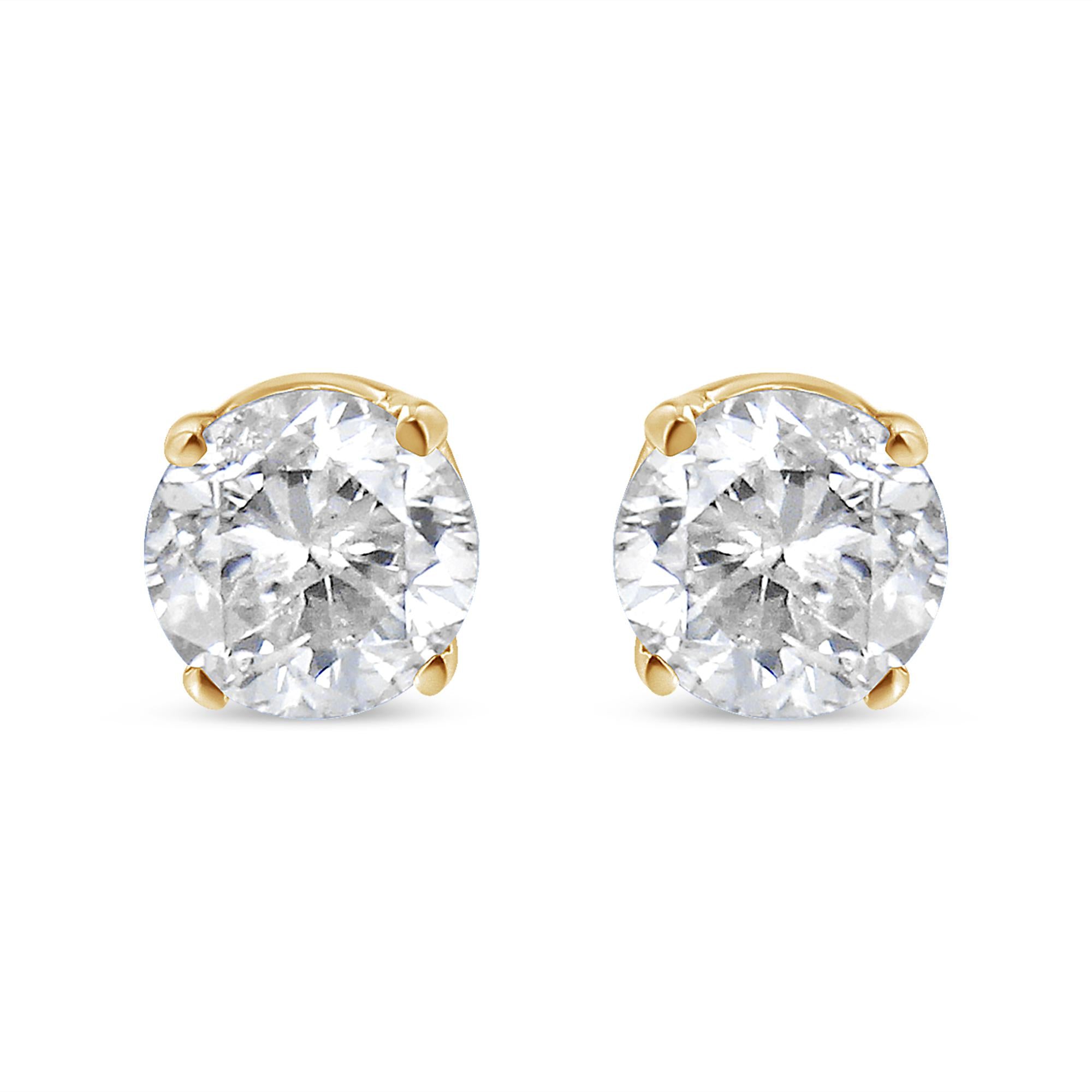 AGS Certified 14K Yellow Gold 1/2 Cttw 4 Prong Set Brilliant Round-Cut Solitaire Diamond Push Back Stud Earrings (O-P, Color, SI2-I1 Clarity)-4