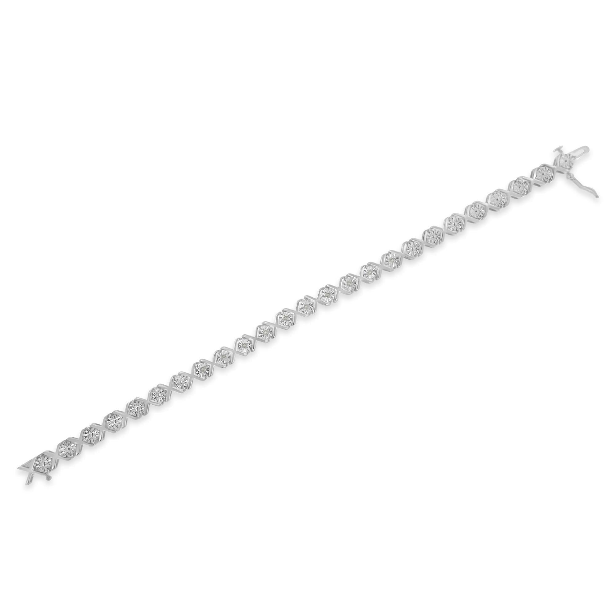 .925 Sterling Silver 1/10 cttw Miracle-Set Round-Cut Diamond "X" Link Tennis Bracelet (I-J color, I2-I3 clarity) - 7.25"-4