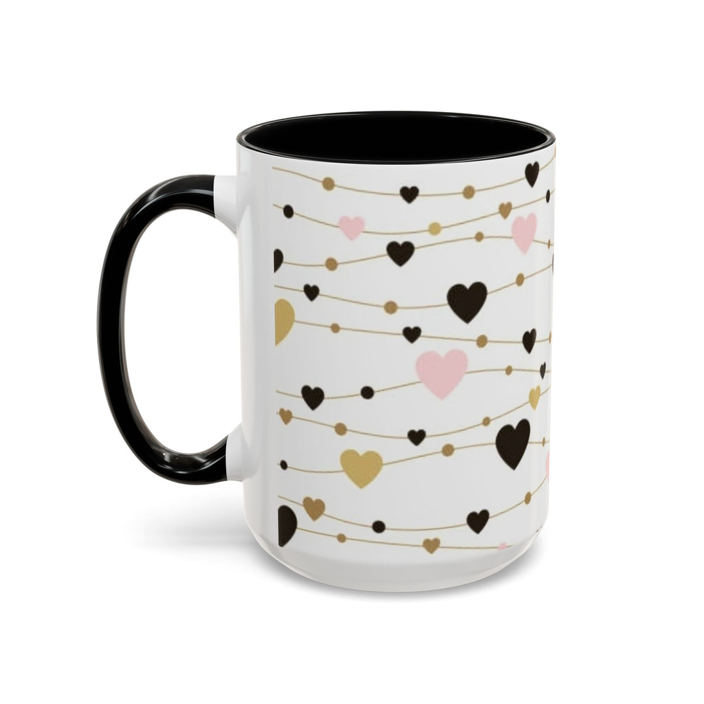Heart Garland Accent Coffee Mug — Pink & Gold Valentine Ceramic