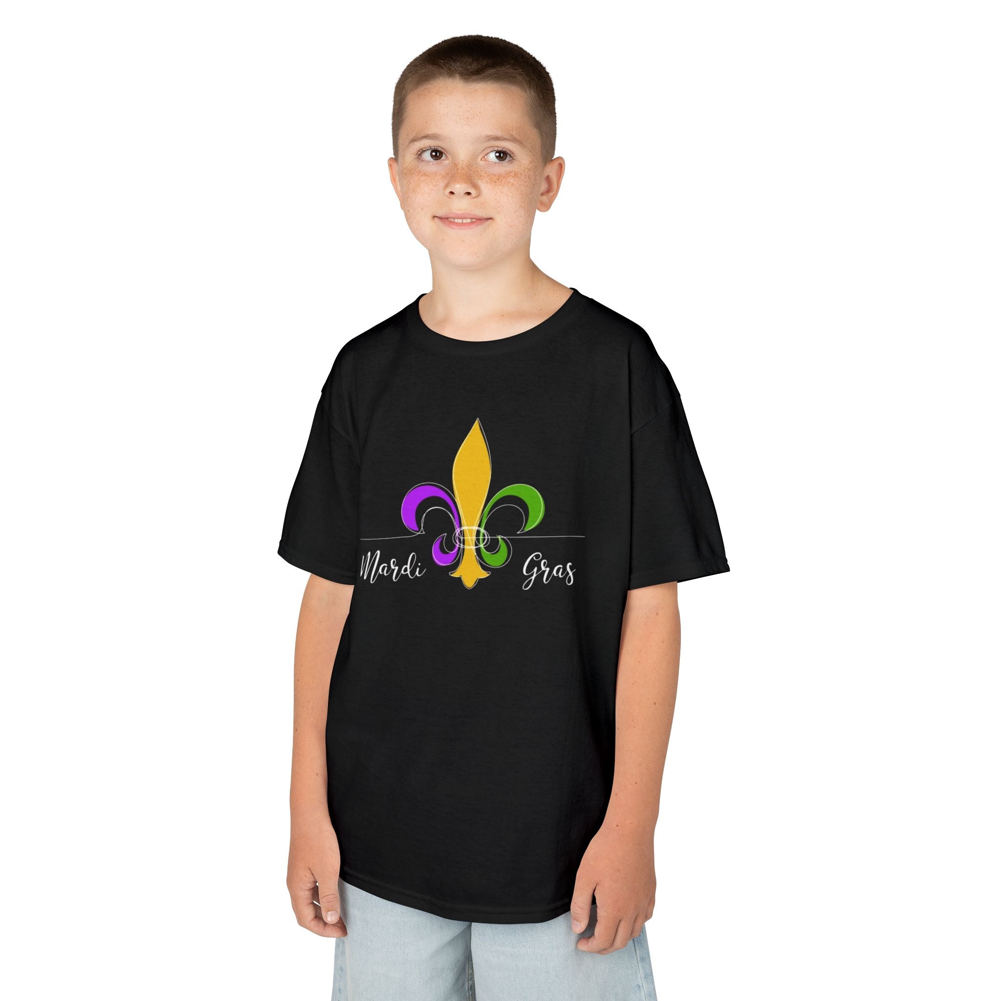 Kids Tee — Mardi Gras Fleur-de-Lis Carnival Shirt (Purple Green Gold)