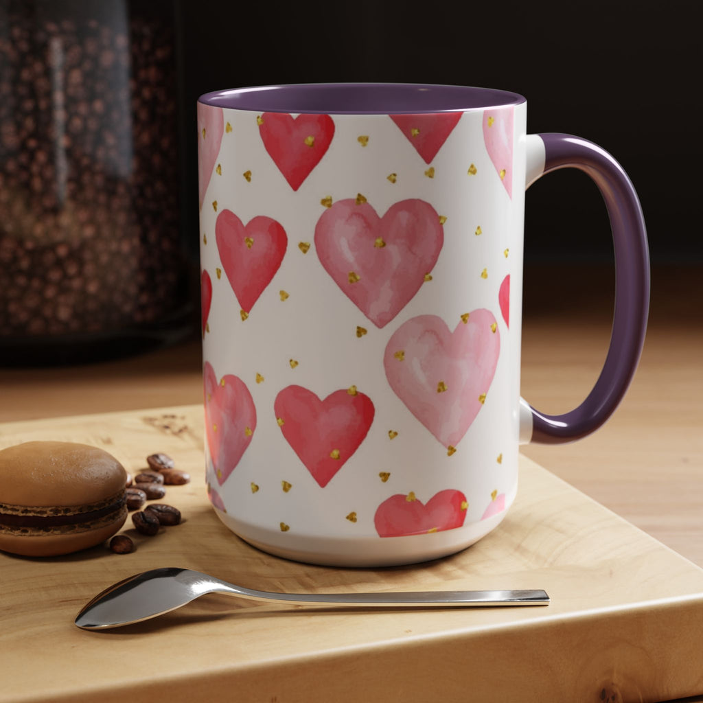 Pink Watercolor Hearts Accent Coffee Mug — Romantic Valentine’s Day Gift