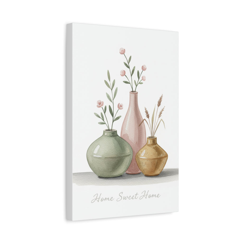 Home Sweet Home Canvas Wall Art — Pastel Vases Still Life Matte Stretched Canvas