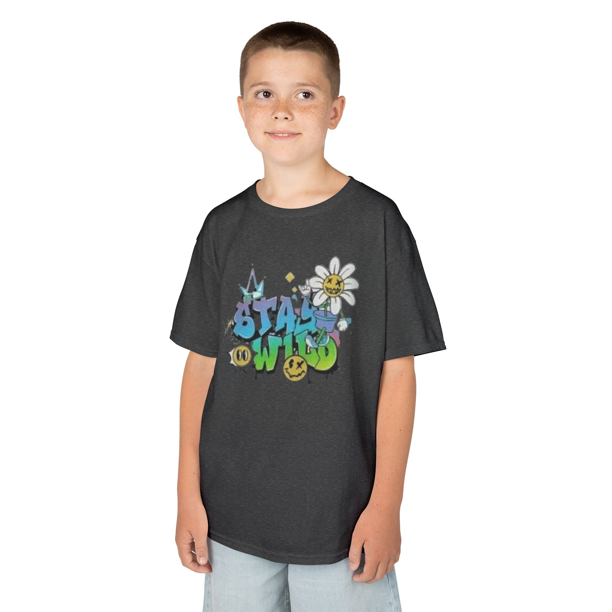 Kids Tee — "Stay Wild" Graffiti Daisy Graphic