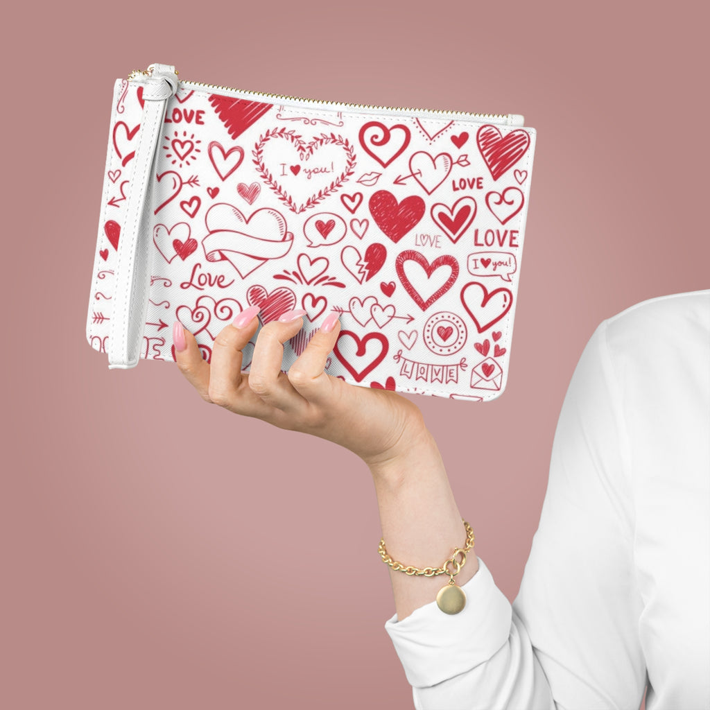 Valentine Heart Doodle Clutch Bag – Red Love Pattern Wristlet