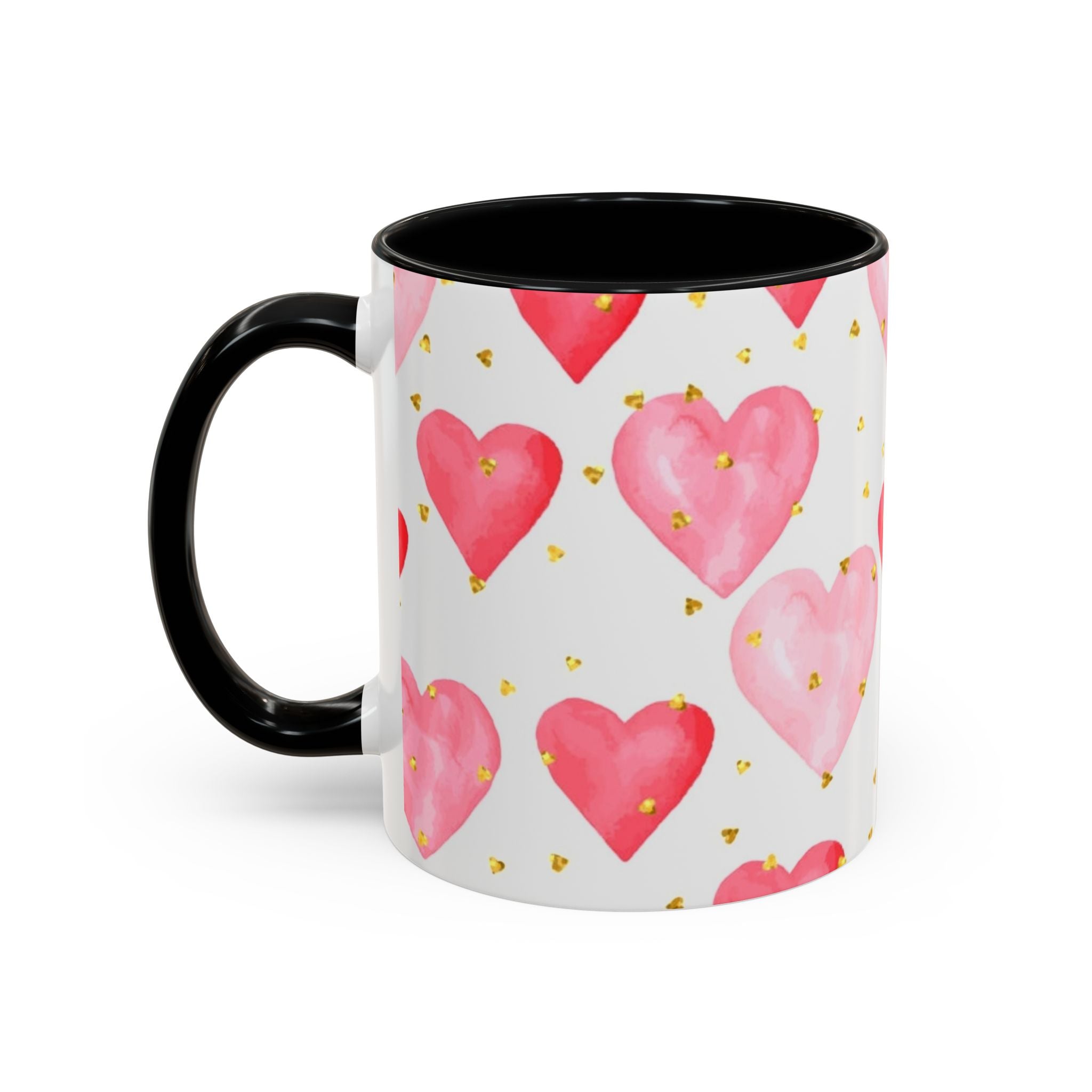 Pink Watercolor Hearts Accent Coffee Mug — Romantic Valentine’s Day Gift