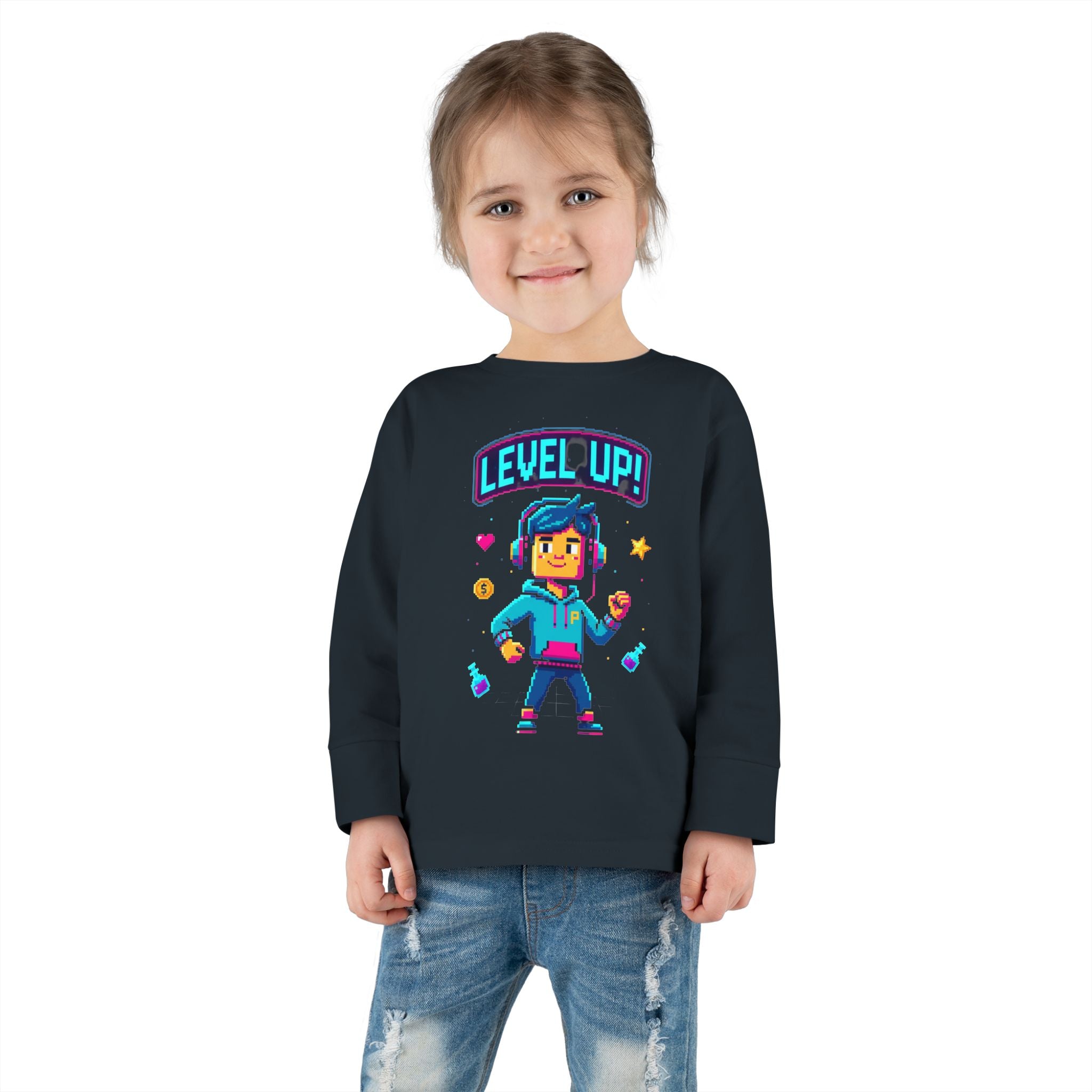 Level Up! Toddler Long Sleeve Tee — Cute Gamer Birthday Shirt
