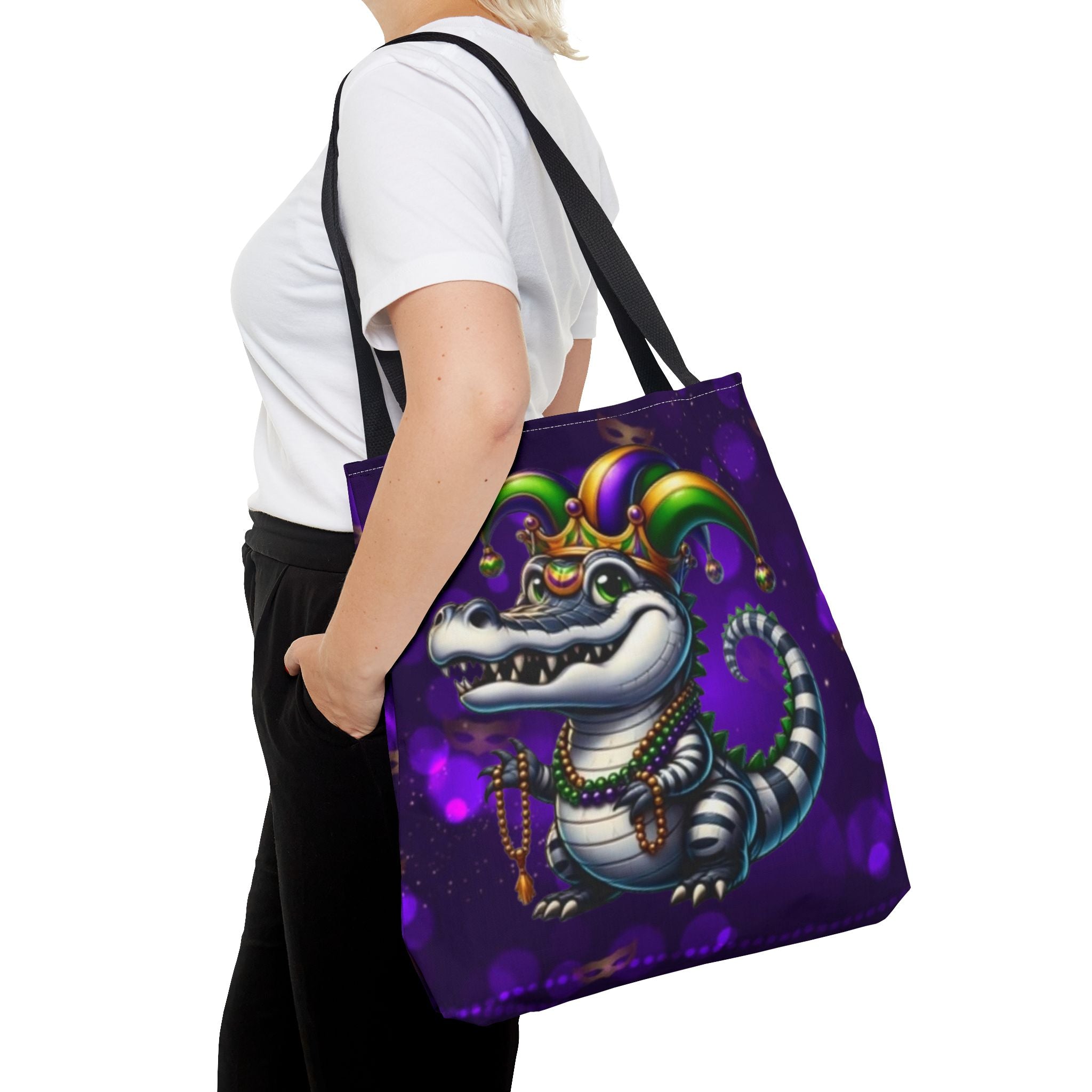 Mardi Gras Gator Tote Bag — Festive Jester Alligator Print