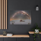 Milky Way Over Snowy Cabin — Matte Stretched Canvas Wall Art