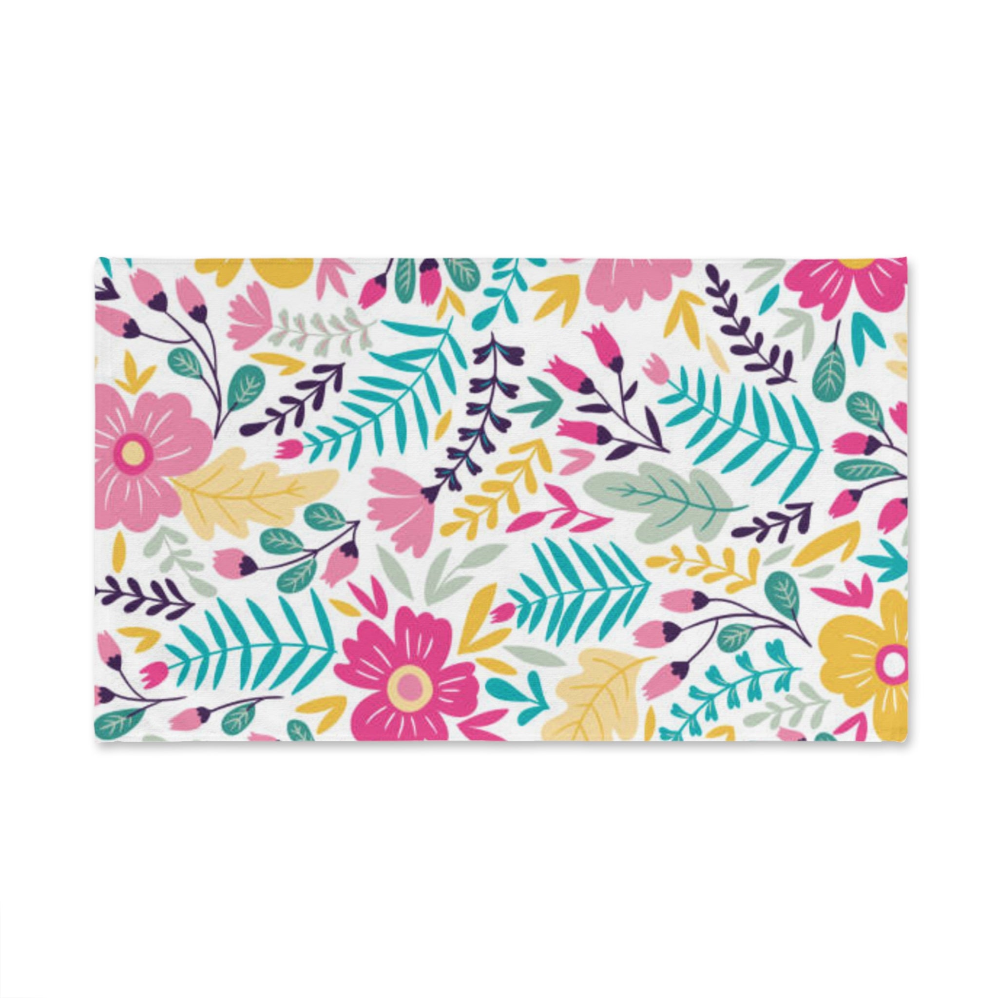 Floral Spring Bouquet Hand Towel — Bright Pink & Teal Kitchen Towel