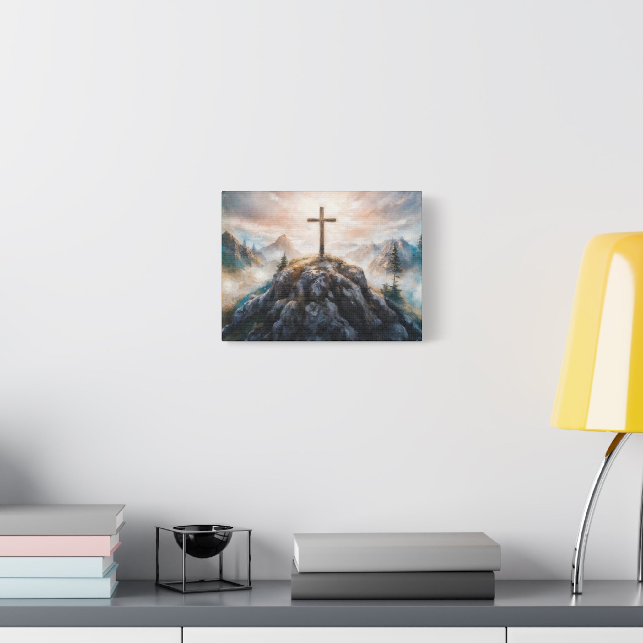 Cross on Mountain Matte Canvas Wall Art — Christian Inspirational Landscape