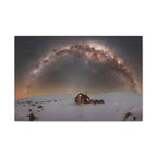 Milky Way Over Snowy Cabin — Matte Stretched Canvas Wall Art