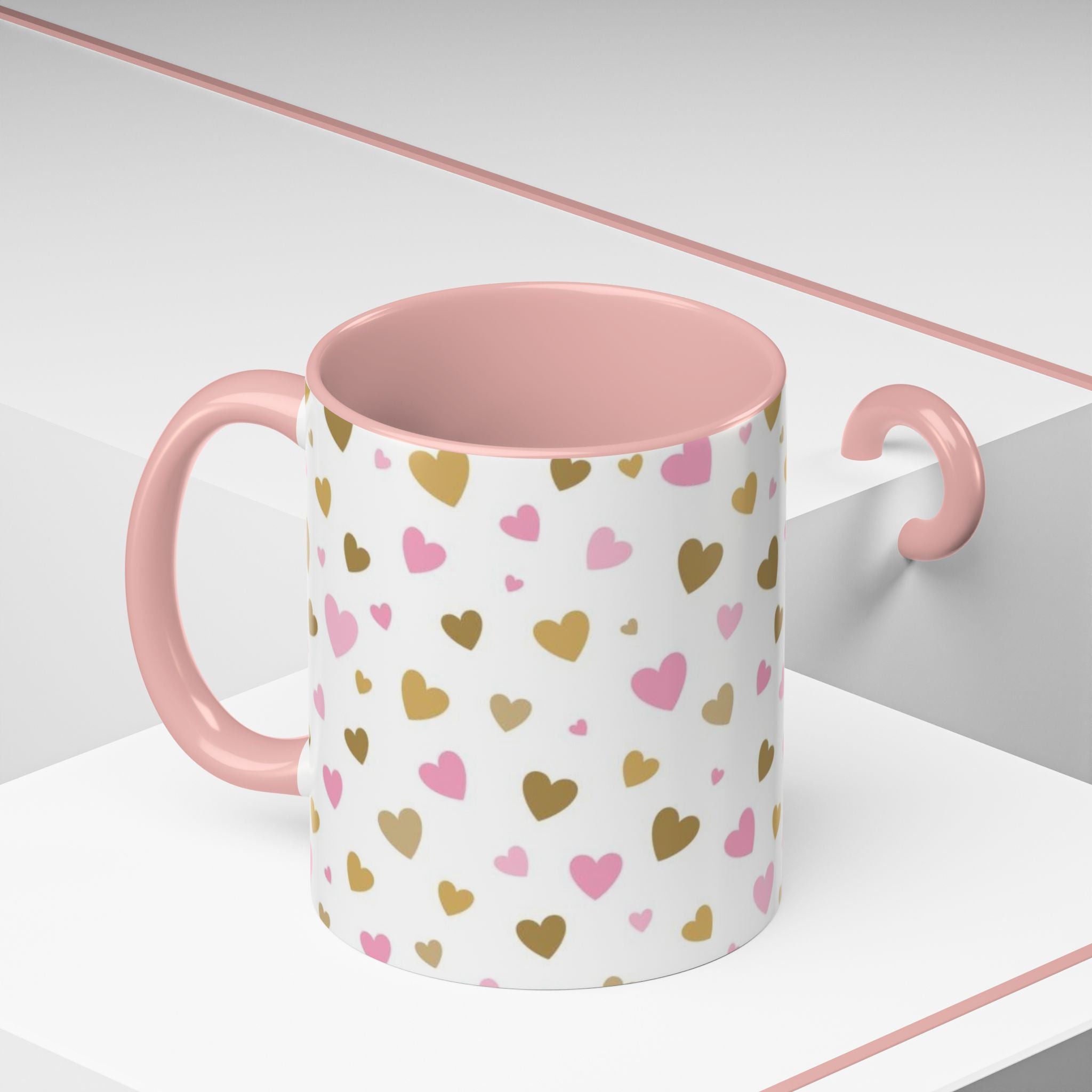 Pink & Gold Heart Accent Coffee Mug — Romantic Valentine’s Tea & Coffee Cup