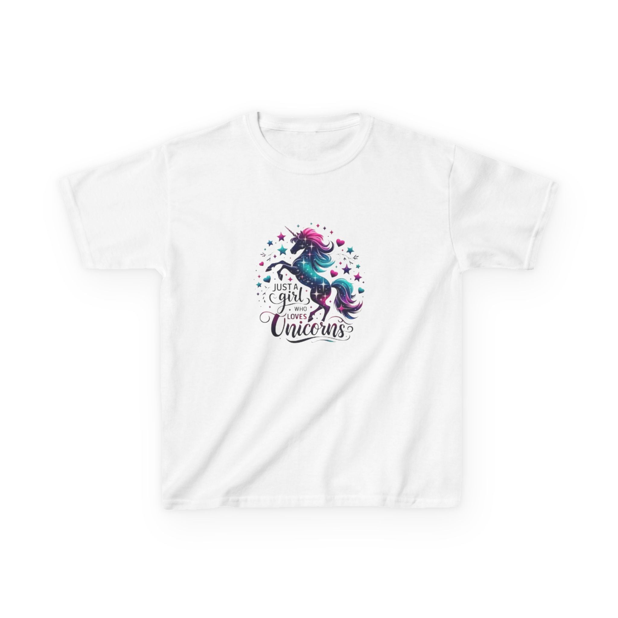 Kids T-Shirt — Colorful Unicorn “Just a Girl Who Loves Unicorns” Graphic Tee