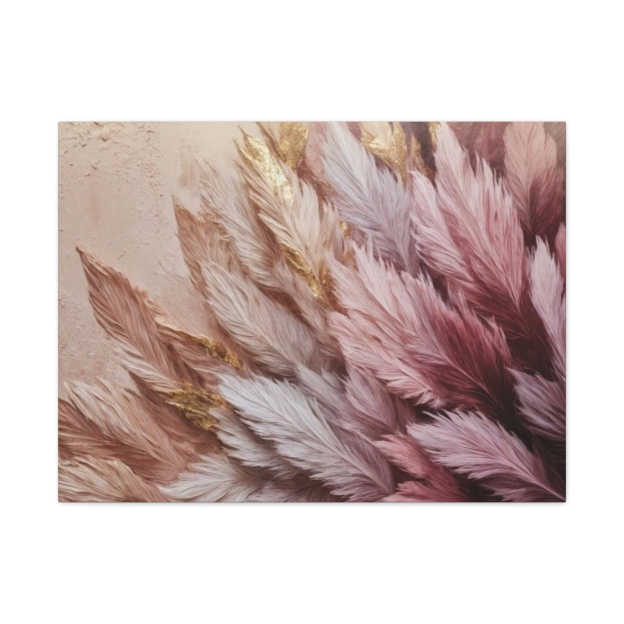 Feathered Pampas Wall Art Canvas — Blush Pink Botanical Decor, Matte Stretched 1.25"