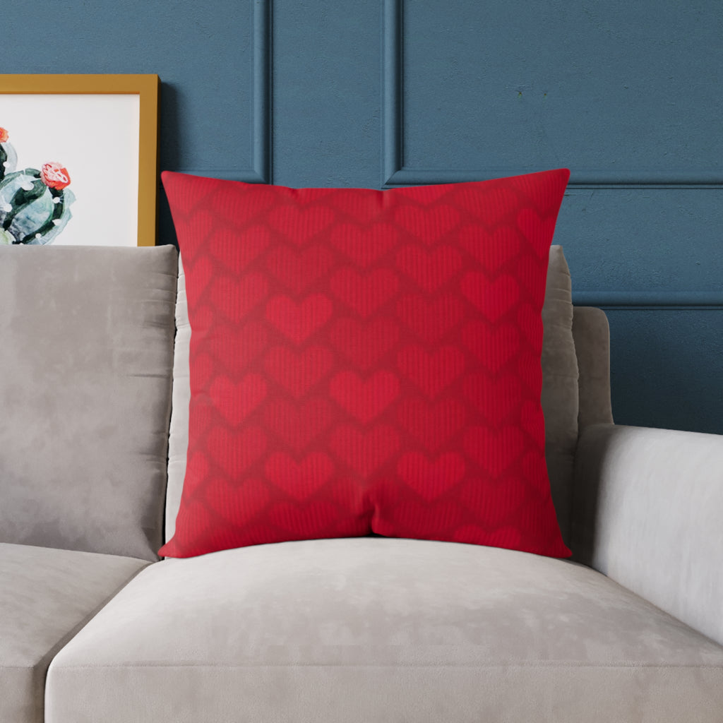 Red Heart Pattern Pillow - Valentine Decorative Square Throw Pillow