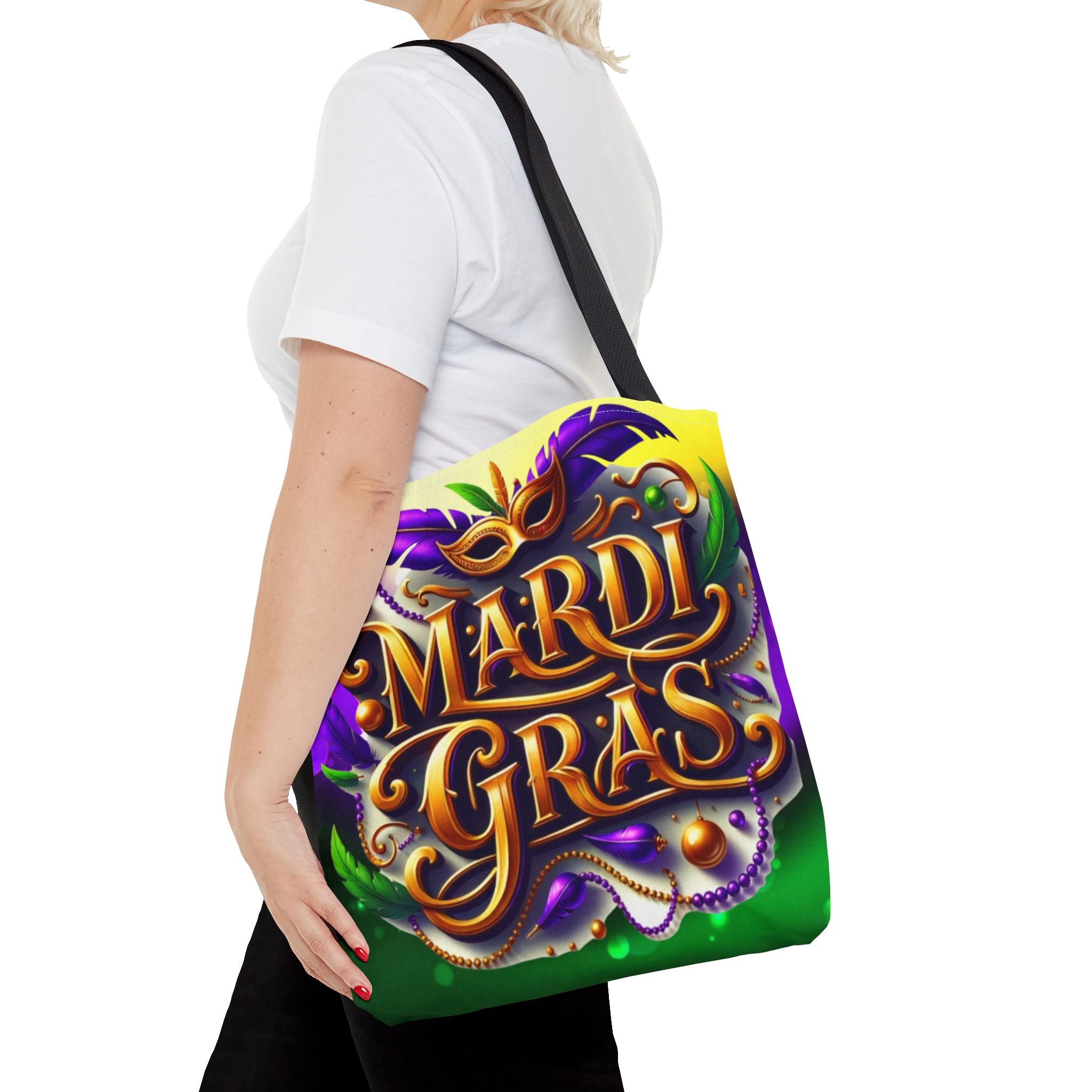 Mardi Gras Tote Bag — Colorful Carnival Mask & Beads Festival Tote