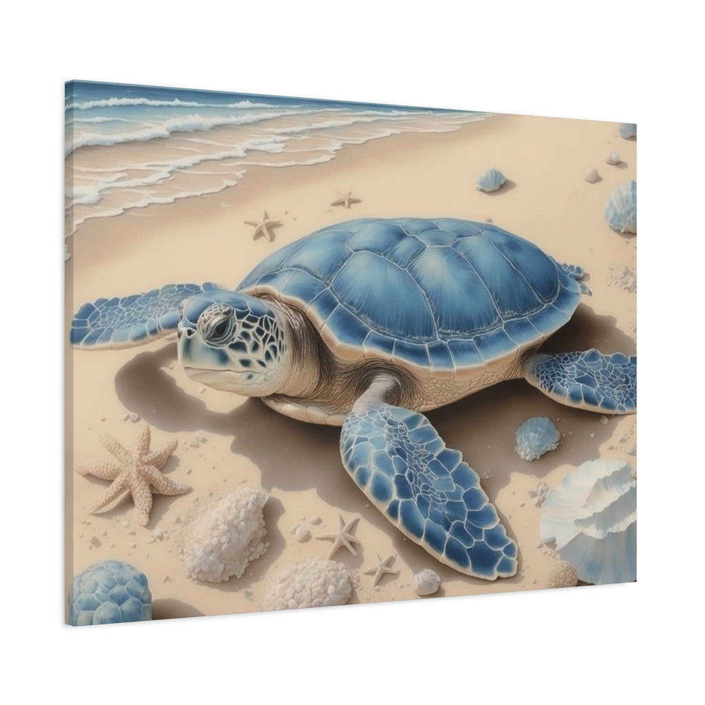 Blue Sea Turtle Canvas Art — Coastal Beach Wall Decor