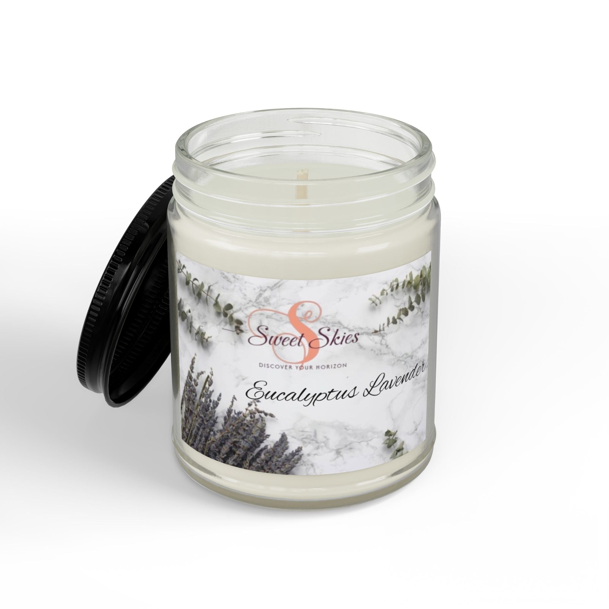 Eucalyptus Lavender Soy Candle (9oz) — Scented Jar with Black Lid